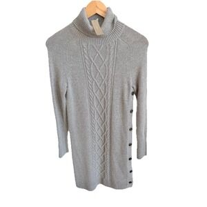 New J. Crew Womens XXS Wool Blend Cable Knit Turtleneck Sweater Dress Gray NWT